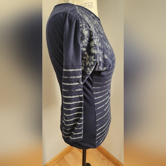 ESPRIT navy and grey 3/4 sleeve boat neck top in size S - Picture 8 of 9